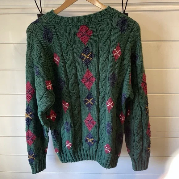 Vintage Cape Isle Knitters Crew Neck Hand Knitted Knit Sweater Green‎ Size: XL - Picture 3 of 6